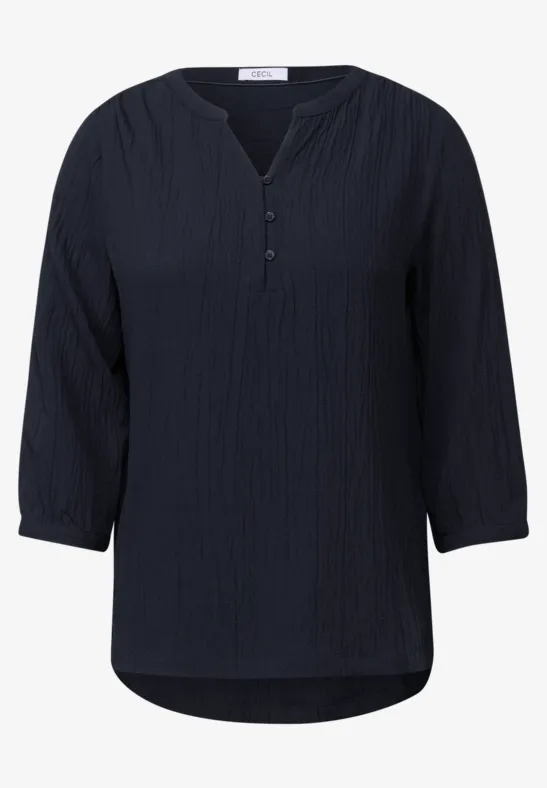 Strukturbluse in Unifarbe urban dark blue