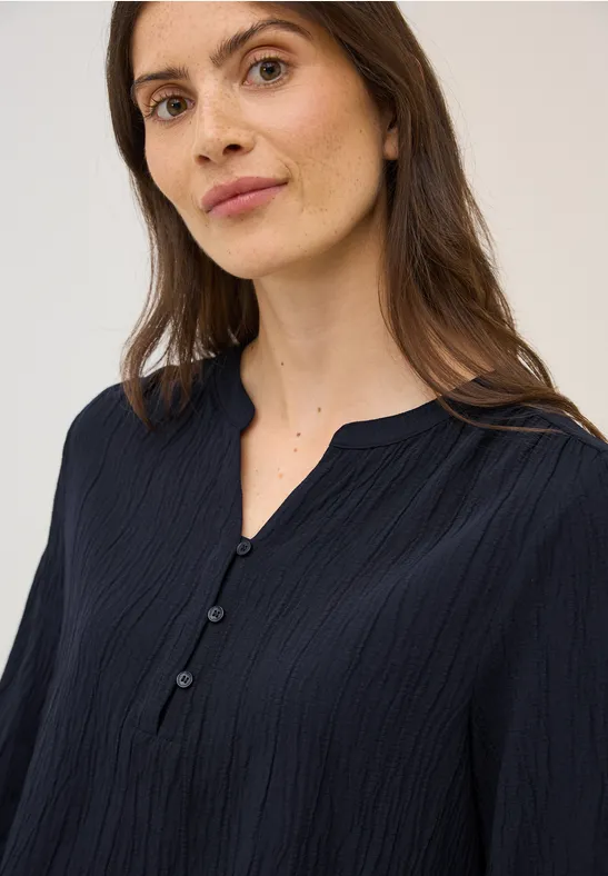 Strukturbluse in Unifarbe urban dark blue
