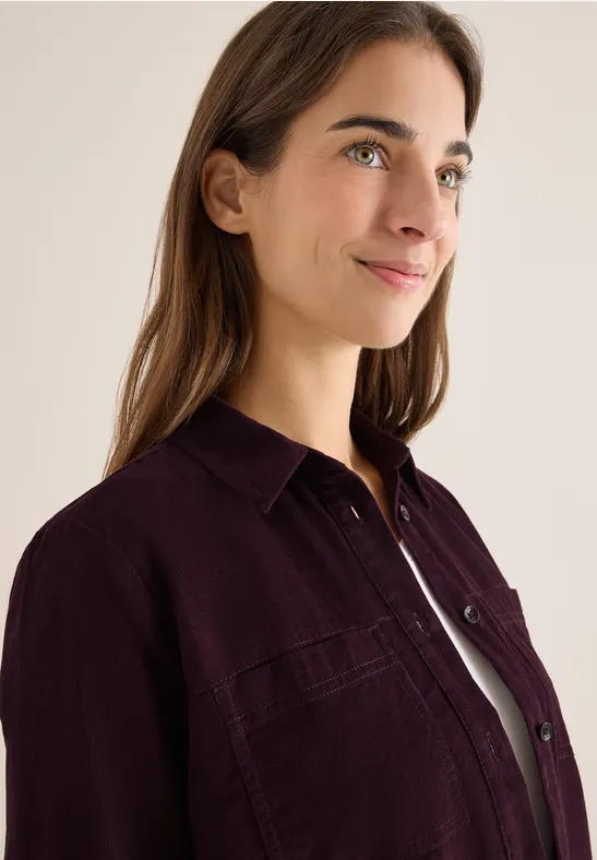 Cord Hemdbluse eggplant red