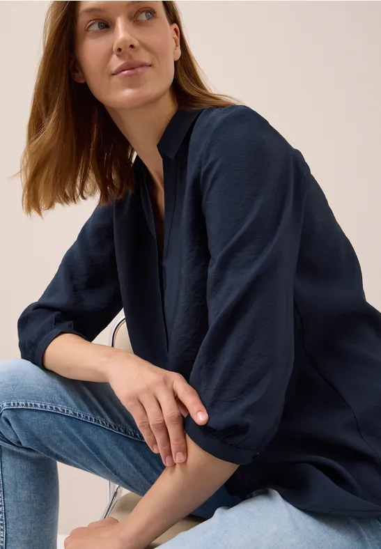 Lange Bluse in Unifarbe urban dark blue