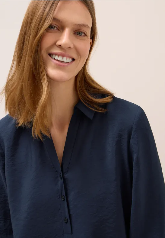 Lange Bluse in Unifarbe urban dark blue