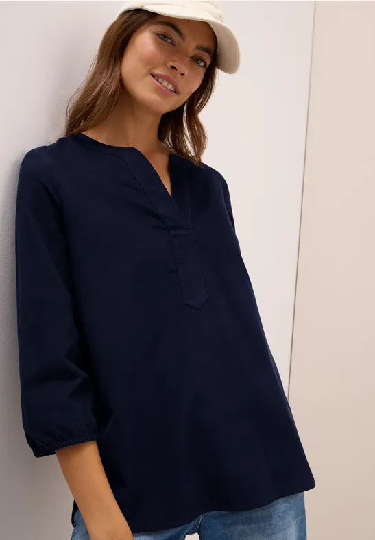 Split Neck Cordbluse urban dark blue