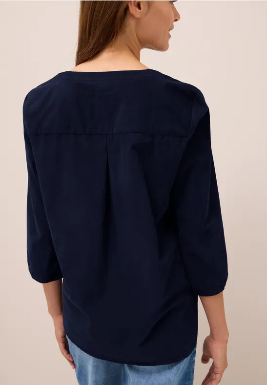 Split Neck Cordbluse urban dark blue