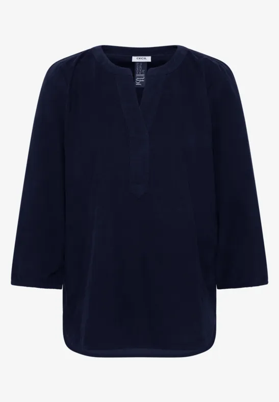 Split Neck Cordbluse urban dark blue