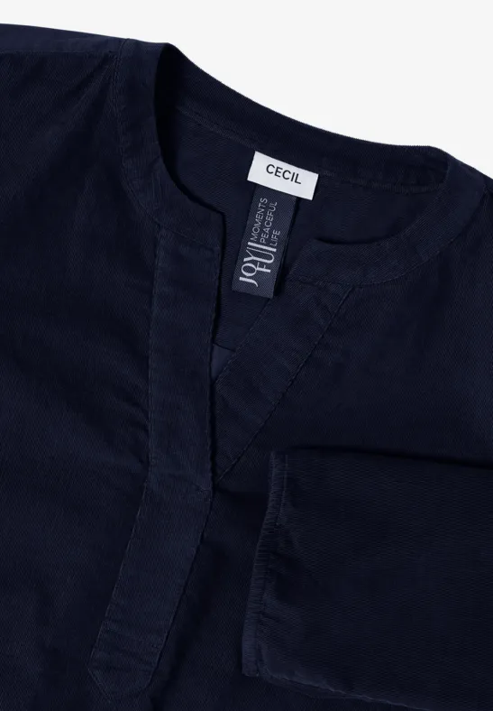 Split Neck Cordbluse urban dark blue