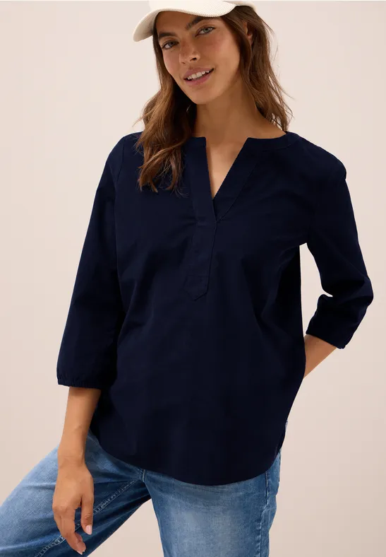 Split Neck Cordbluse urban dark blue
