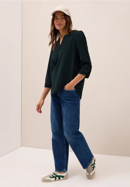 Chemisier en velours côtelé Split Neck ink green
