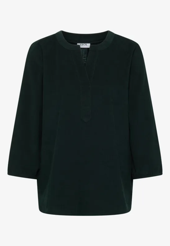 Chemisier en velours côtelé Split Neck ink green
