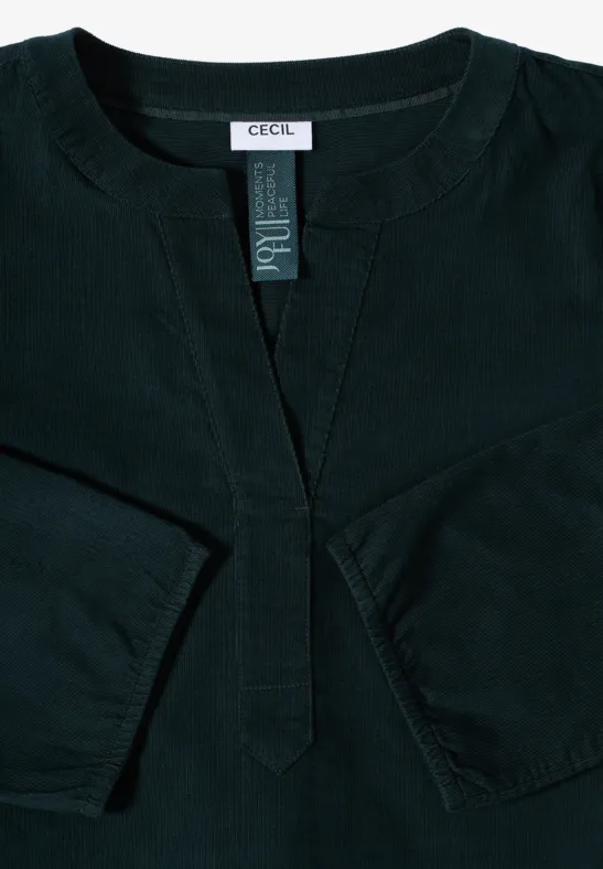 Chemisier en velours côtelé Split Neck ink green