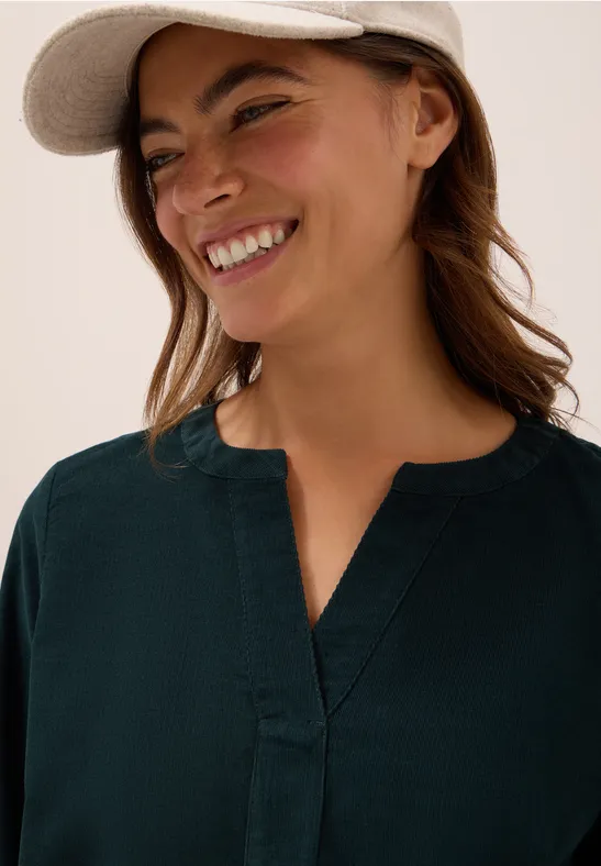 Chemisier en velours côtelé Split Neck ink green