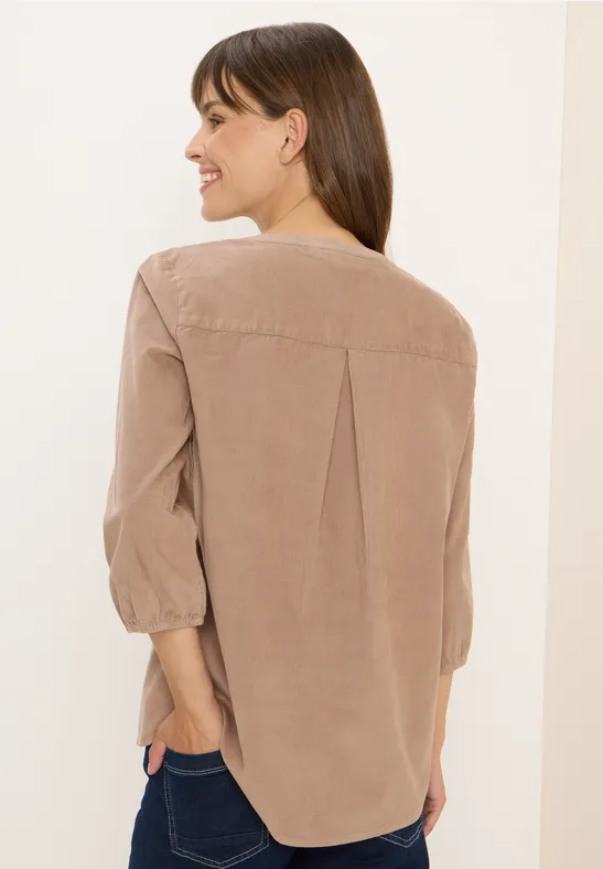 Split Neck Cordbluse natural taupe