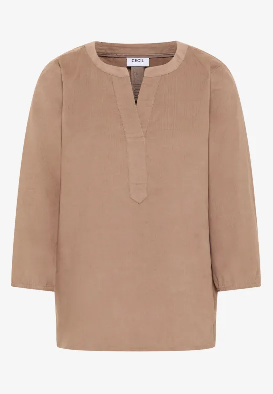 Split Neck Cordbluse natural taupe