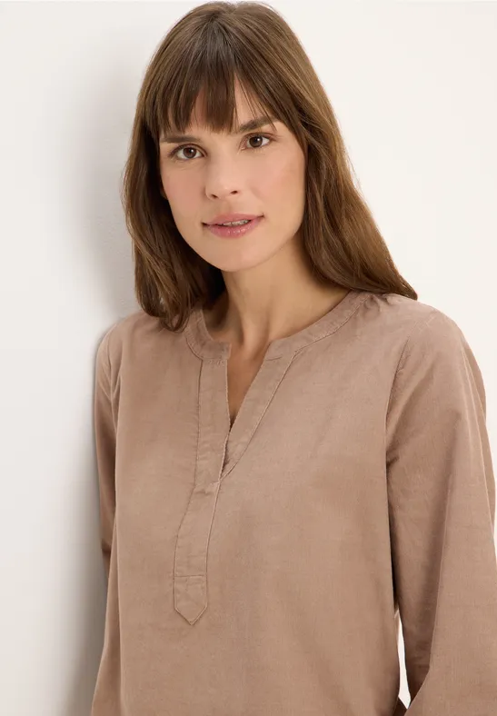 Split Neck Cordbluse natural taupe