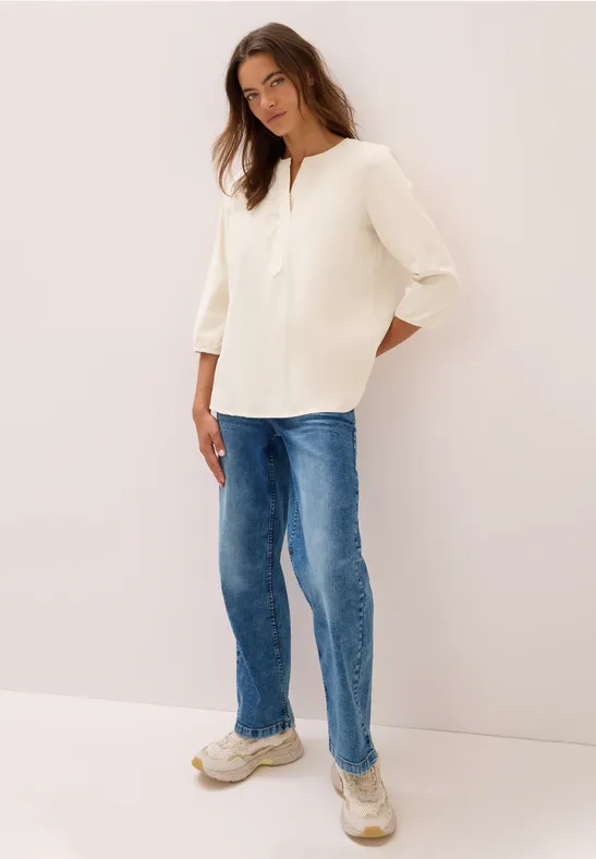 Split Neck Cordbluse oat milk beige