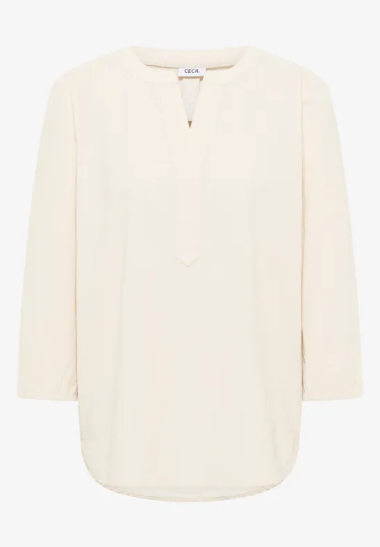Split Neck Cordbluse oat milk beige