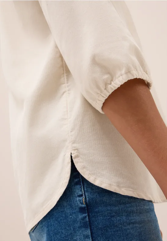 Split Neck Cordbluse oat milk beige