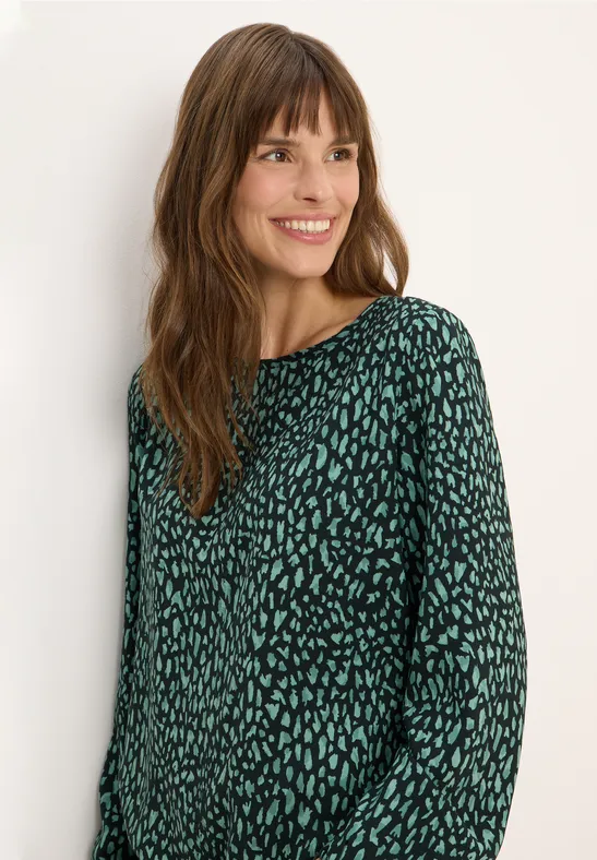 Blouse imprimée avec cordon de serrage ink green