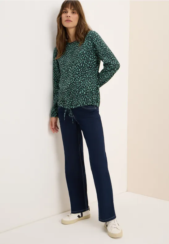 Blouse imprimée avec cordon de serrage ink green