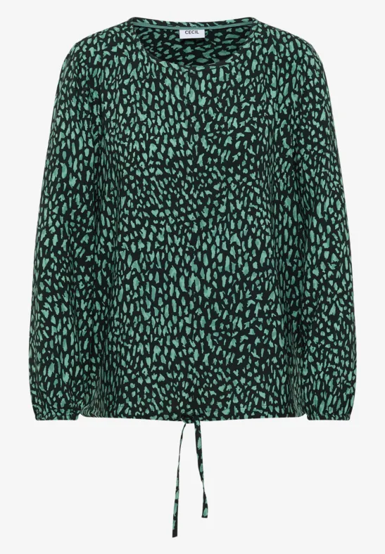 Blouse imprimée avec cordon de serrage ink green