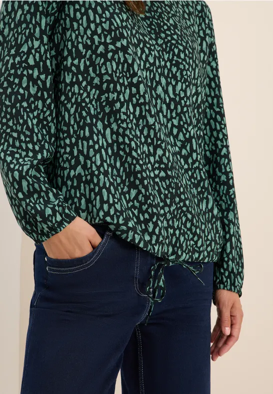 Blouse imprimée avec cordon de serrage ink green