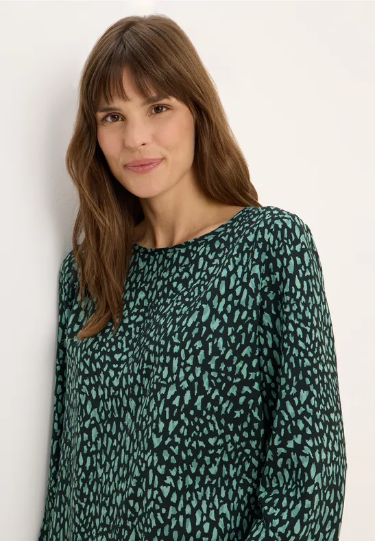 Blouse imprimée avec cordon de serrage ink green