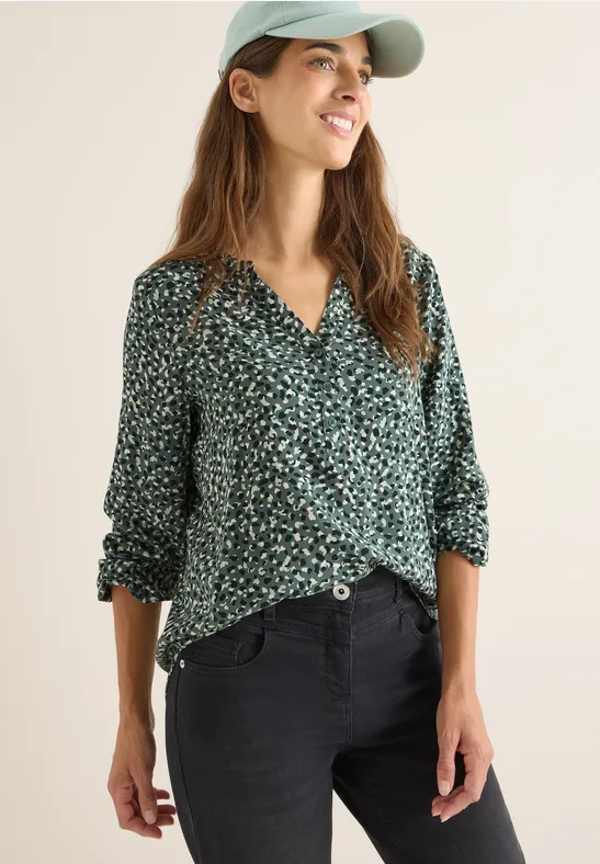 Gedessineerde blouse dark balmy khaki