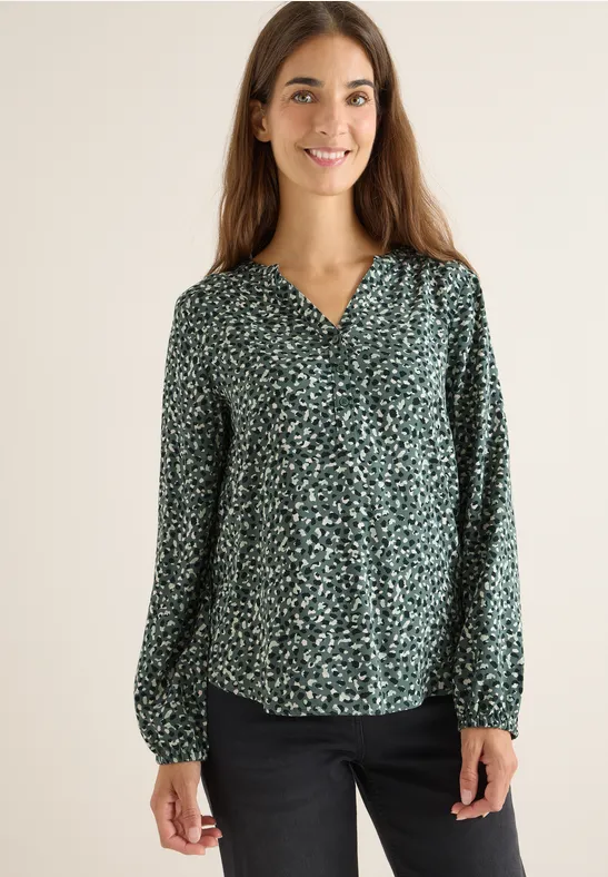 Gedessineerde blouse dark balmy khaki