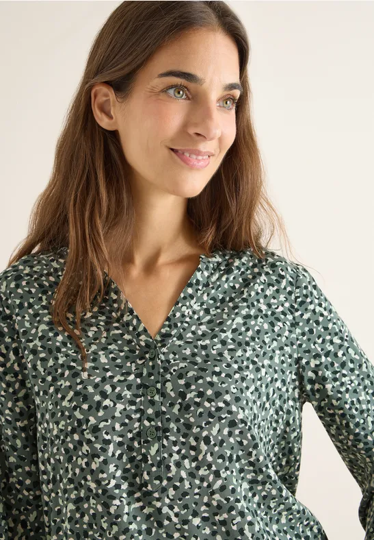 Gedessineerde blouse dark balmy khaki