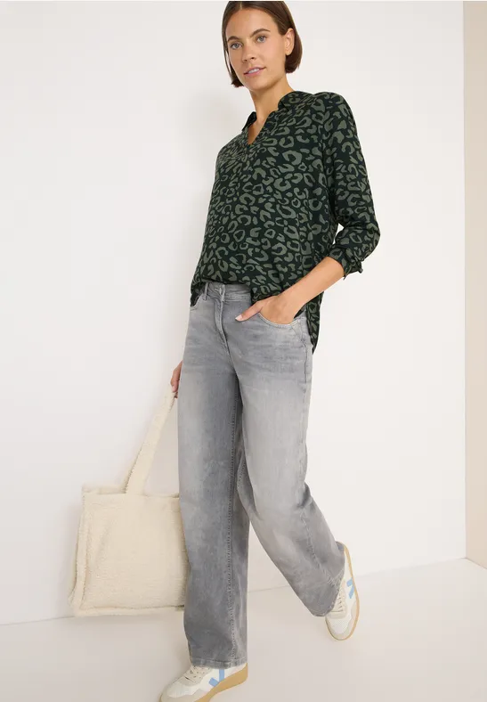 Gemusterte Bluse ink green