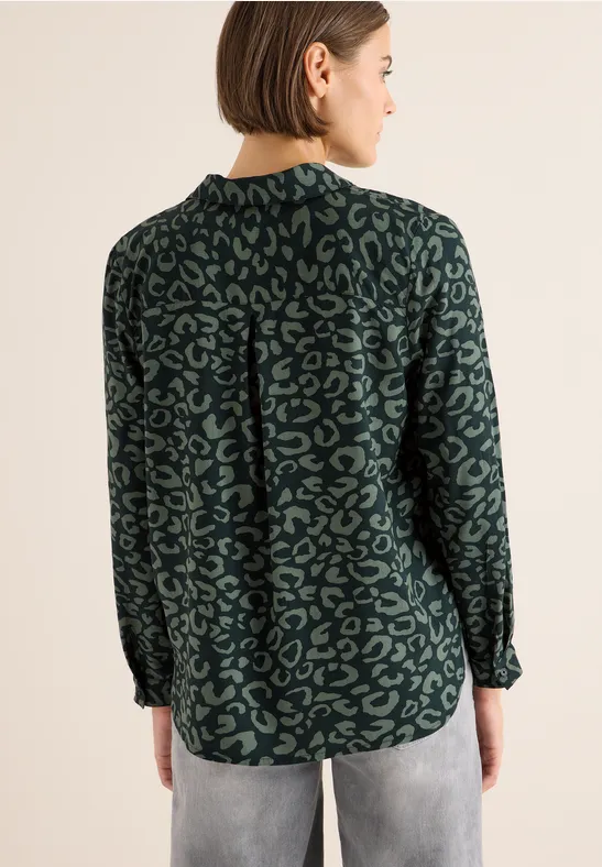 Gemusterte Bluse ink green