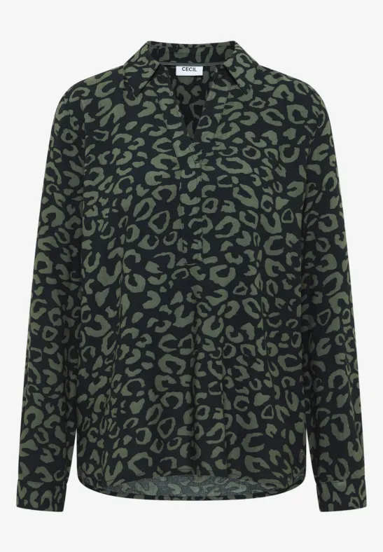 Gemusterte Bluse ink green