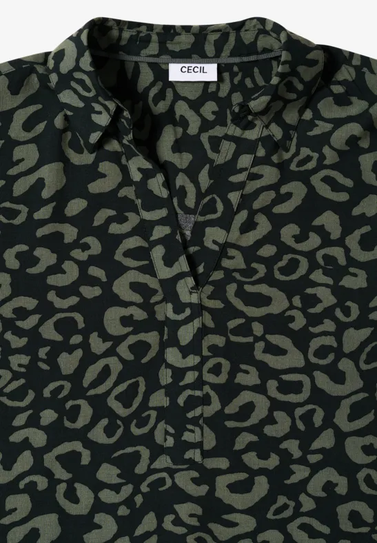 Gemusterte Bluse ink green