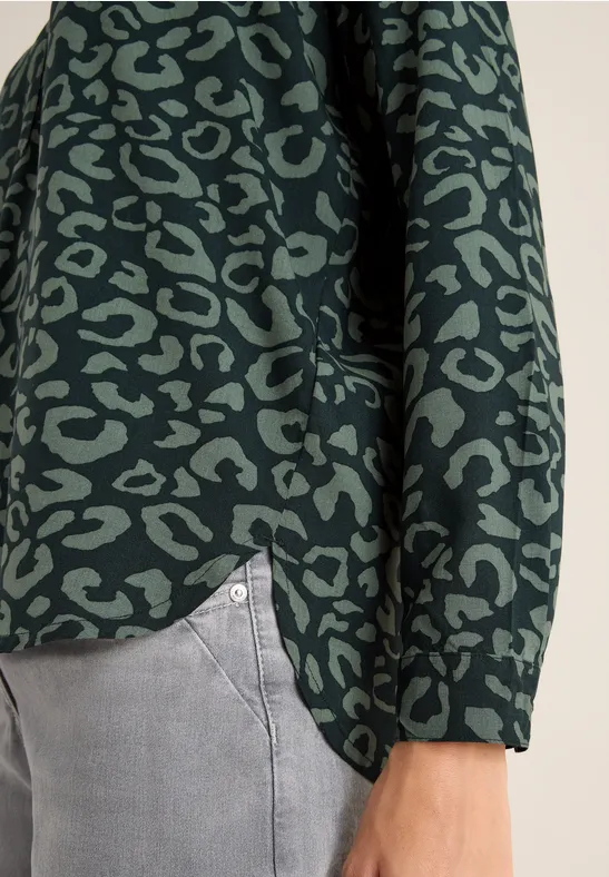 Gemusterte Bluse ink green