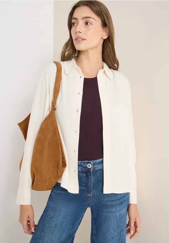 Softe Melange Hemdbluse oat milk beige melange
