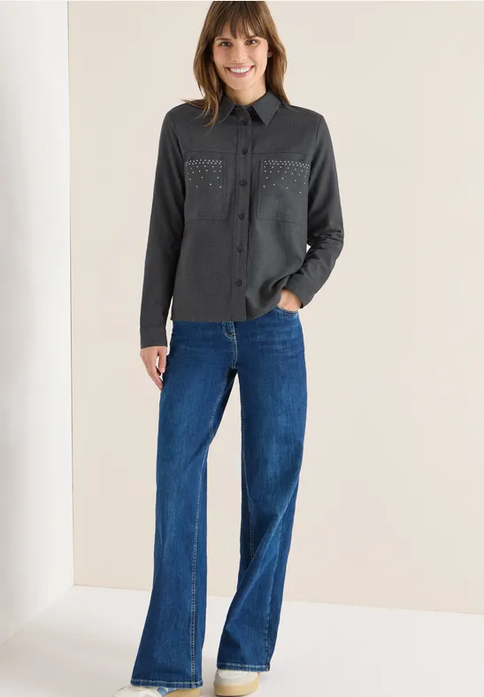 Flanellbluse mit Nieten deep grey melange