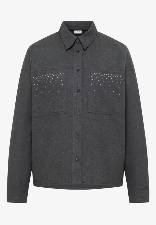 Flanellbluse mit Nieten deep grey melange