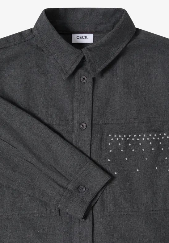 Flanellbluse mit Nieten deep grey melange