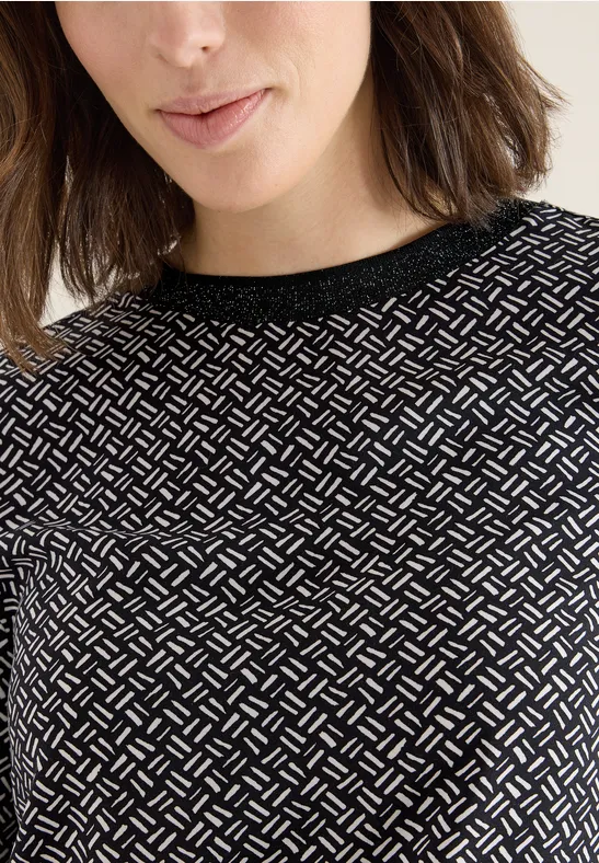 Print-Bluse mit Glitzer light greige