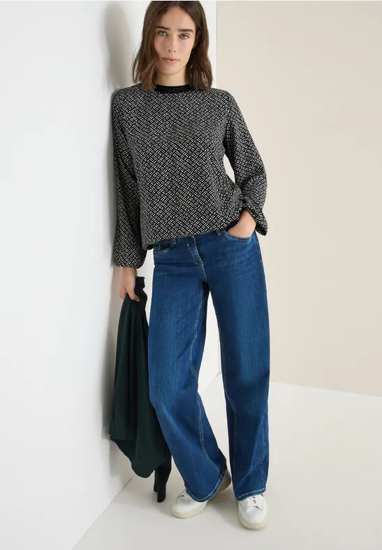 Print-Bluse mit Glitzer light greige