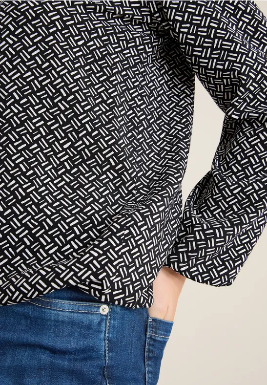 Print-Bluse mit Glitzer light greige