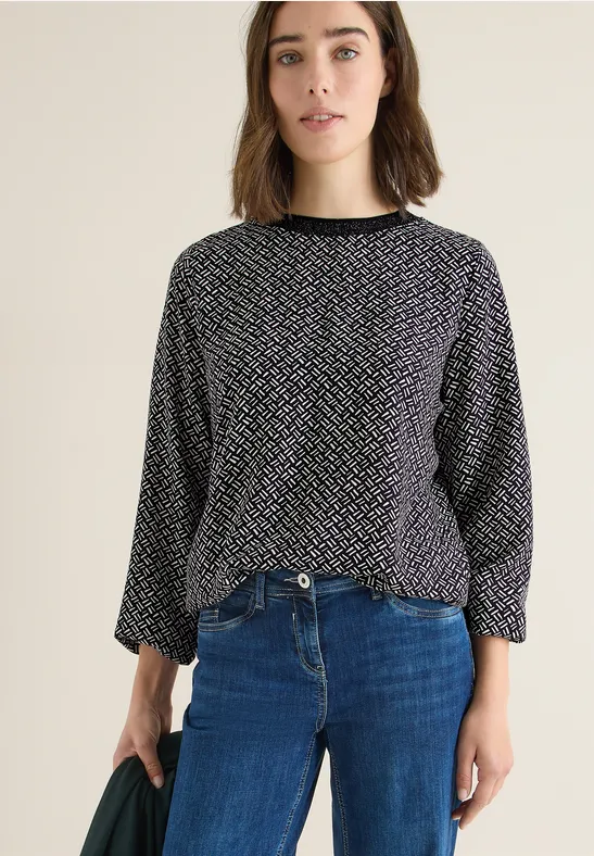 Print-Bluse mit Glitzer light greige