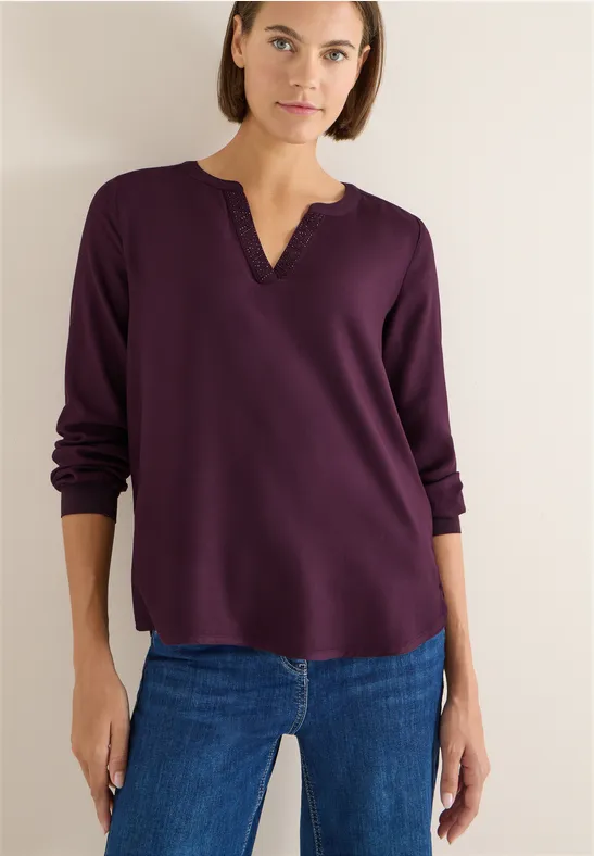 Bluse mit Glitzerdetails eggplant red