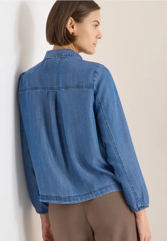 Blouse en lyocell avec détail smocké mid blue wash