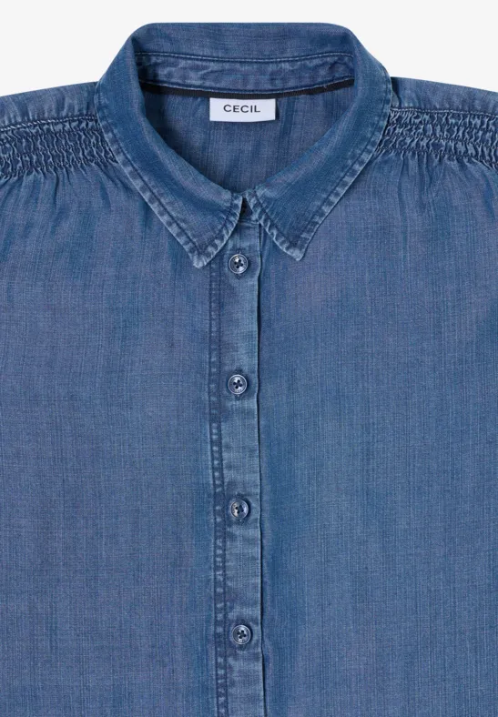 Blouse en lyocell avec détail smocké mid blue wash