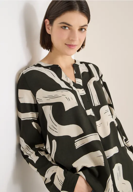 Blouse à col fendu à motifs raw khaki