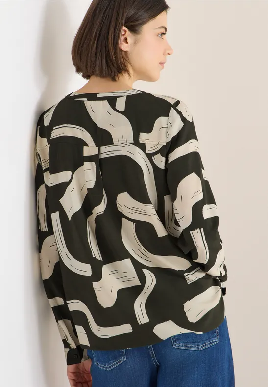 Blouse à col fendu à motifs raw khaki