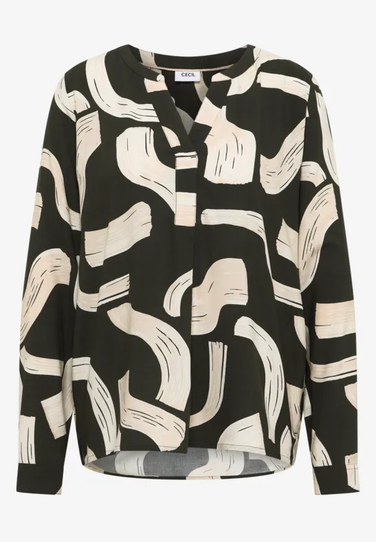 Blouse à col fendu à motifs raw khaki