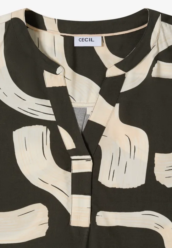 Blouse à col fendu à motifs raw khaki