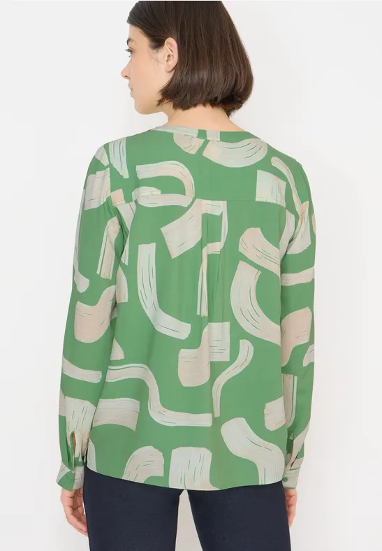Gemusterte Split Neck Bluse dark bamboo green