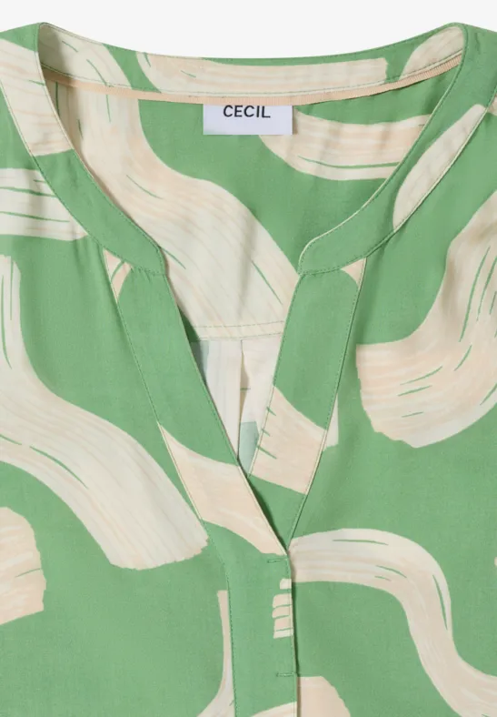 Gemusterte Split Neck Bluse dark bamboo green